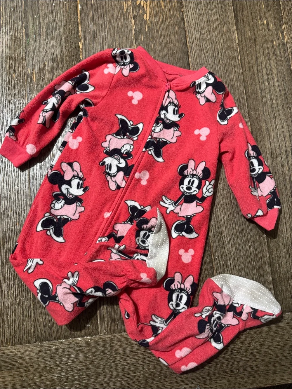 Disney Minnie Mouse Girls Fleece Footed Pajamas Sleeper 2T Pink